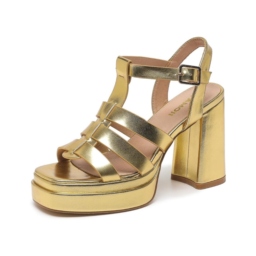 🔥HP🔥 BNIB Gold Strappy Platform Heel Sandals 4”
